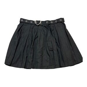 Hot Topic Skirt Black Pleated Mini Grommet Belt Size XL Goth Grunge Punk Rave